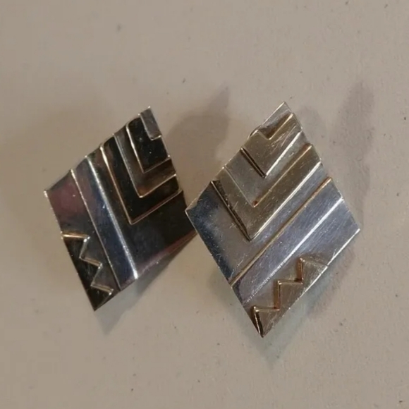 Rare Vintage M&J Savitt 14k Gold And Sterling Silver Earrings Modernist Abstract - Picture 5 of 7